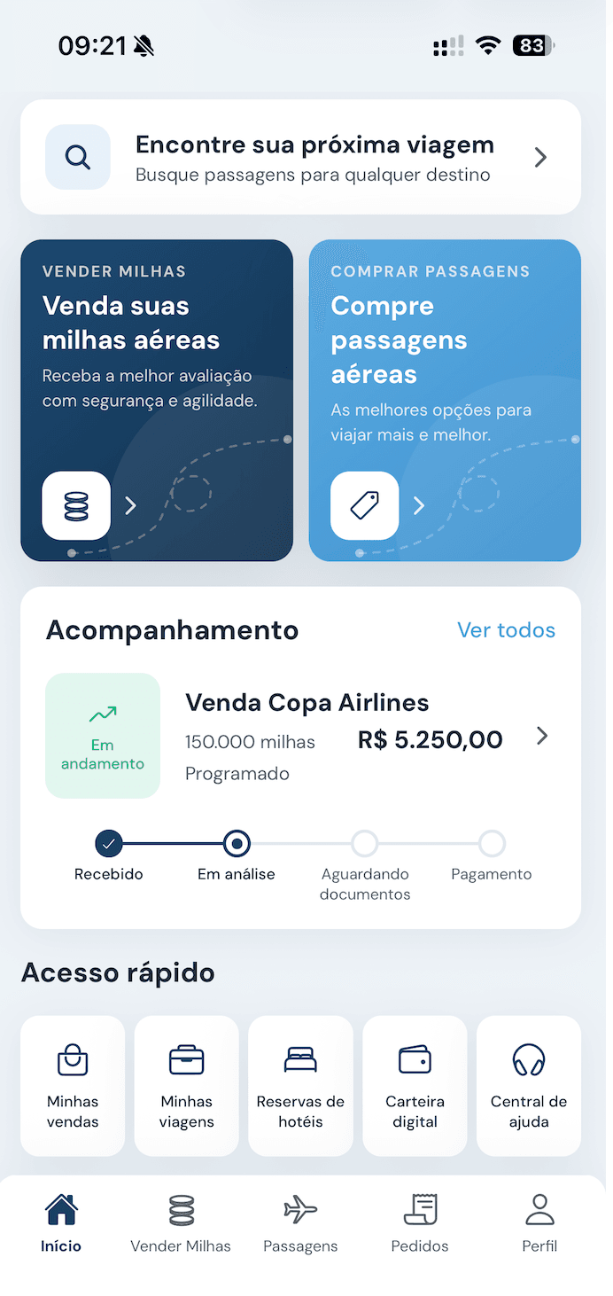 Histórico no aplicativo